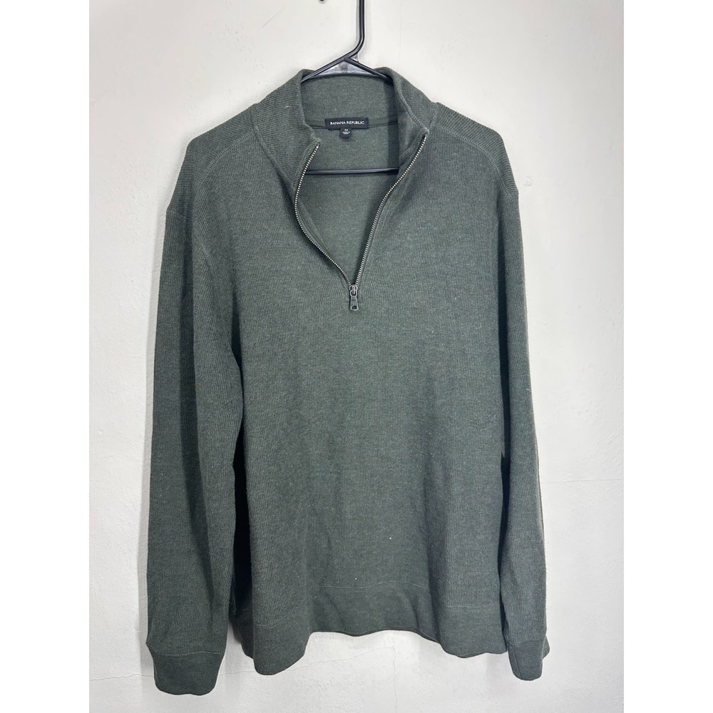 Banana Republic Sweater Mens MEDIUM Green Knit Long Sleeve Mock Neck Quarter Zip